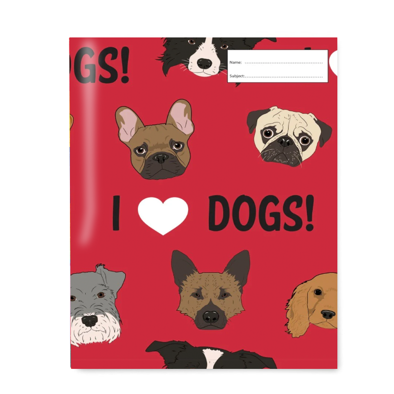 Slip-on Book Cover 9x7" I Love Dogs