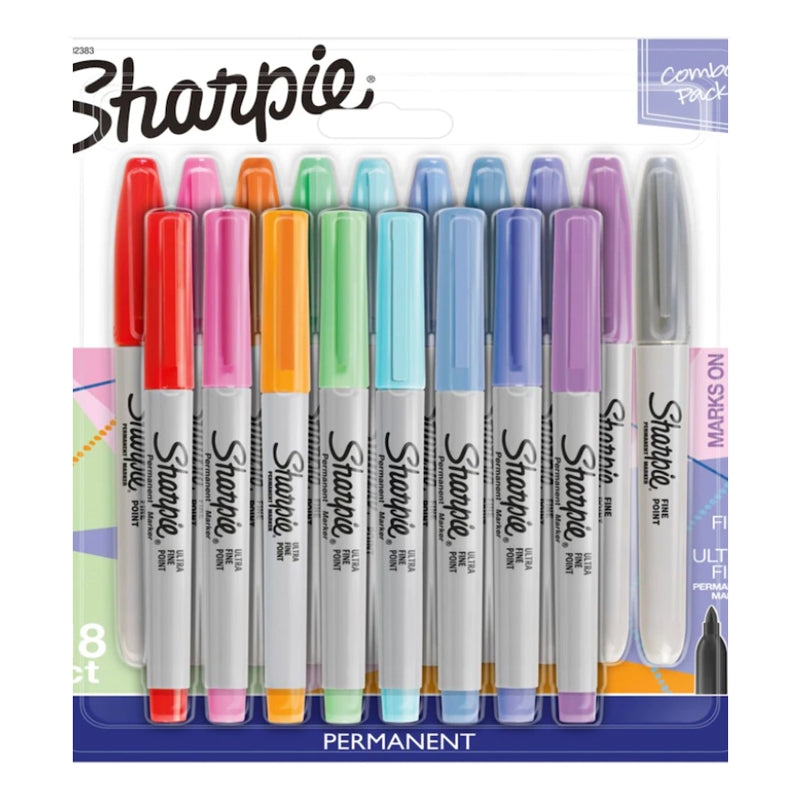 Sharpie Fine Point Marker Permanent Assoted Pastel Pk/18 Fine & Ultra Fine Card/18 #R