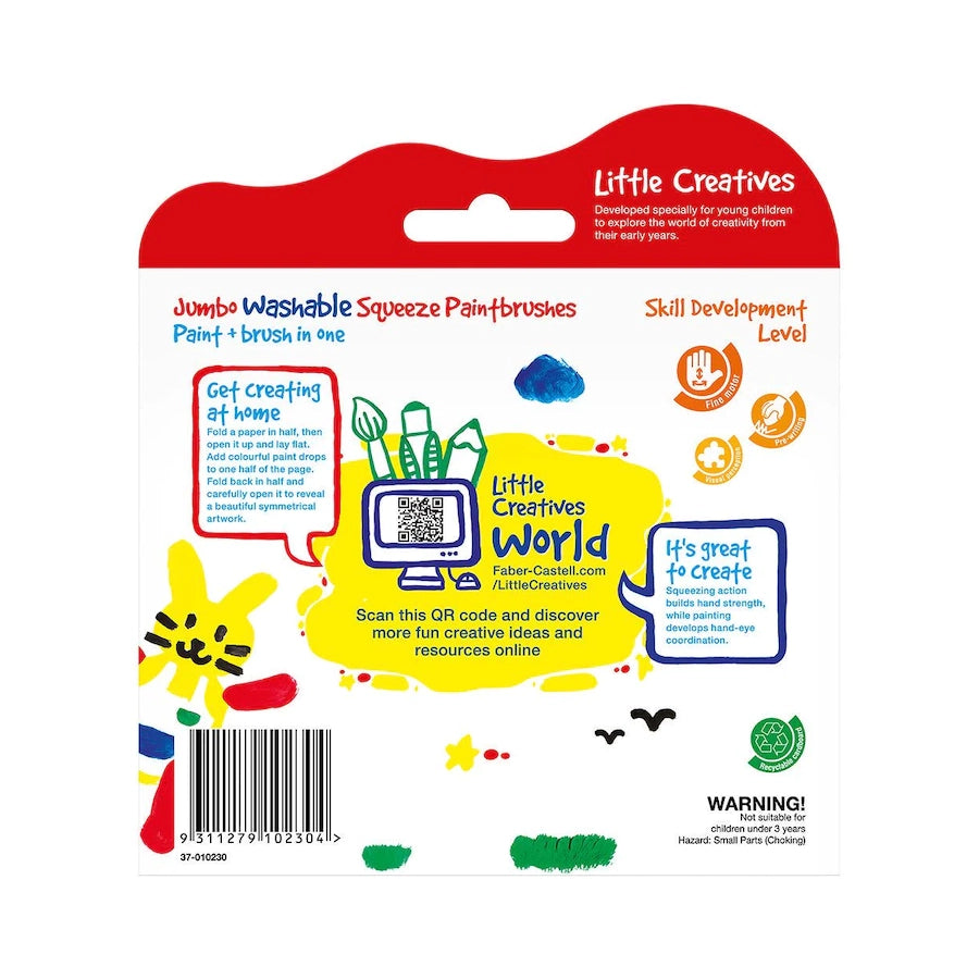 Faber Castell Little Creatives Jumbo Washable Squeezing Paint Brushes - Pack of 6 all in one paint - back