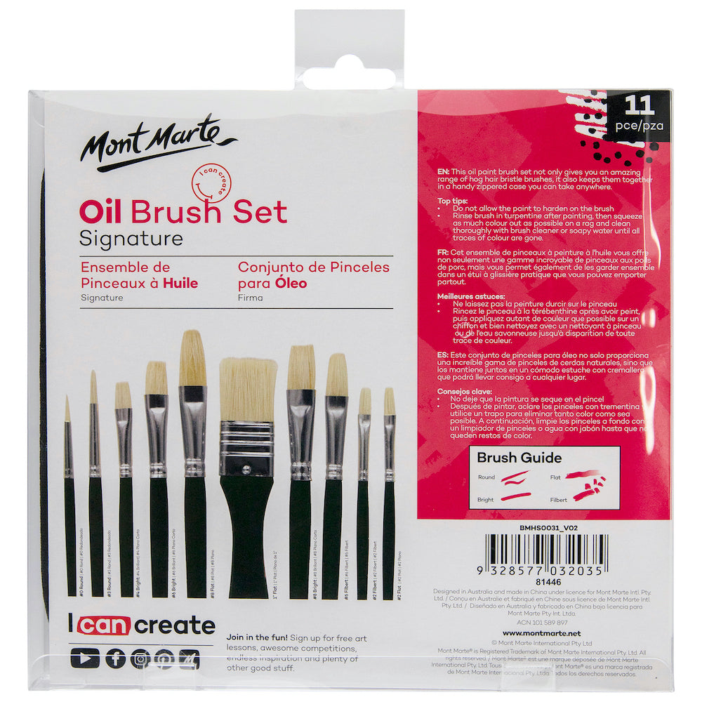 Mont Marte Brush Set Wallet  11 Piece - Oil - back view