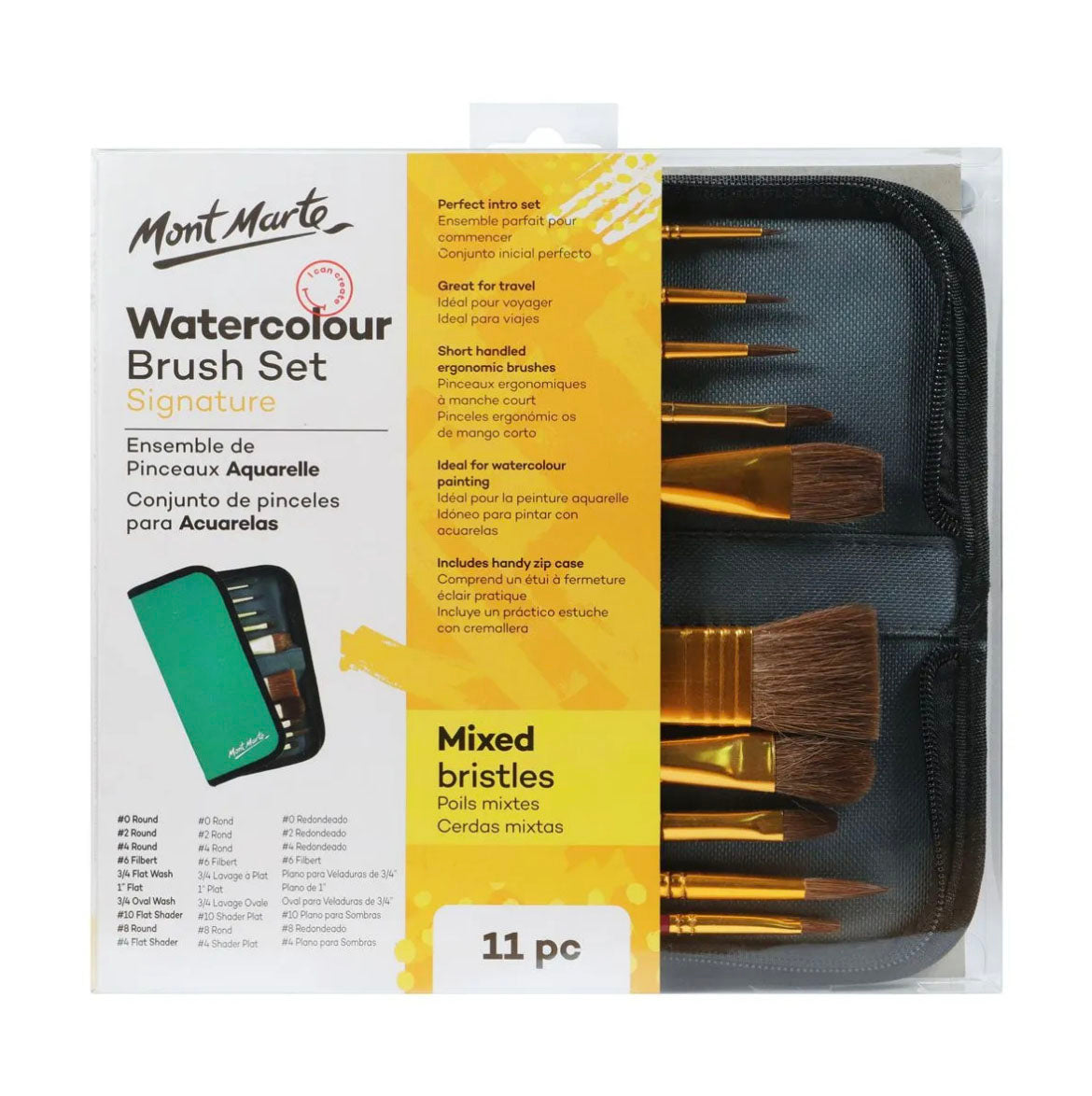 Mont Marte Brush Set Wallet  11 Piece - Watercolour - front view