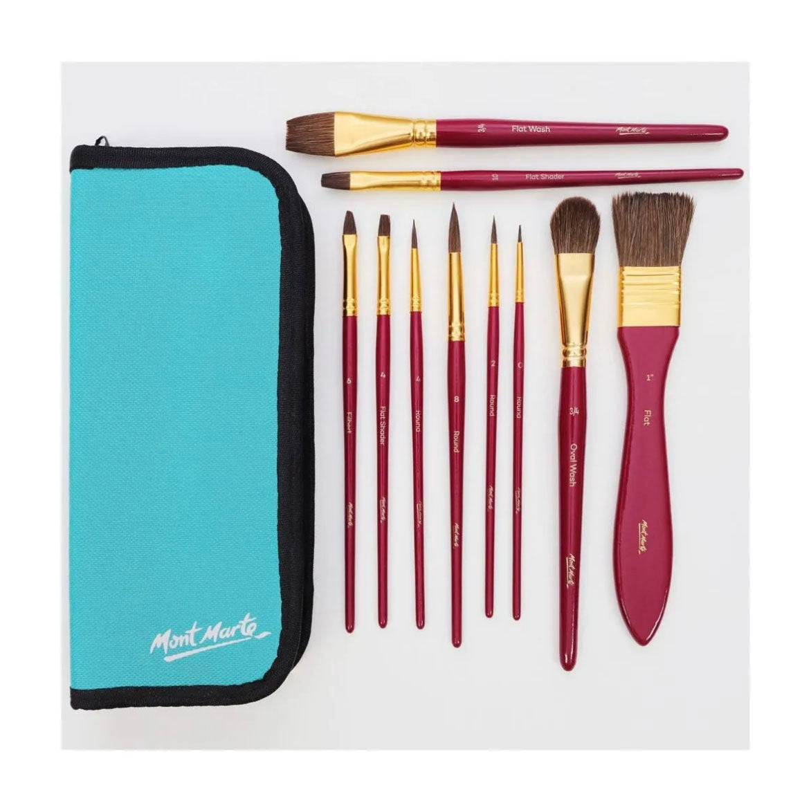 Mont Marte Brush Set Wallet  11 Piece - Watercolour - with case and brushes