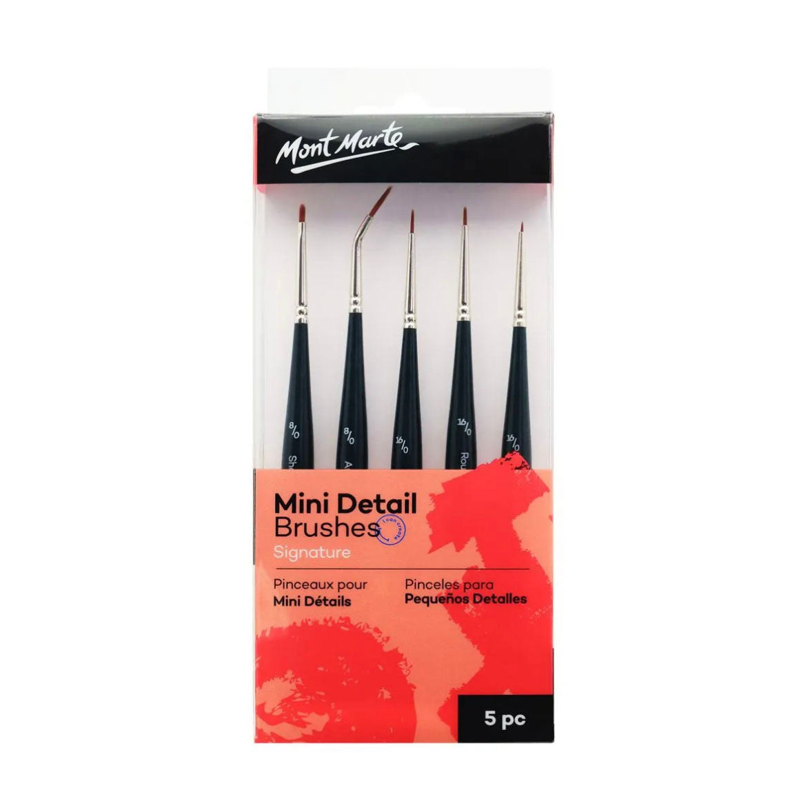 Mont Marte Mini Detail Taklon Brush Set 5pc - front view