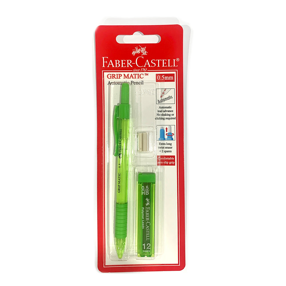 Faber Castell Grip Matic Automatic Pencil 0.5mm with Spare Leads & Erasers 0.5 HB lead