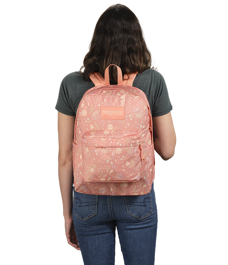 Jansport Superbreak Plus Backpack Dried Foliage Pink wearing