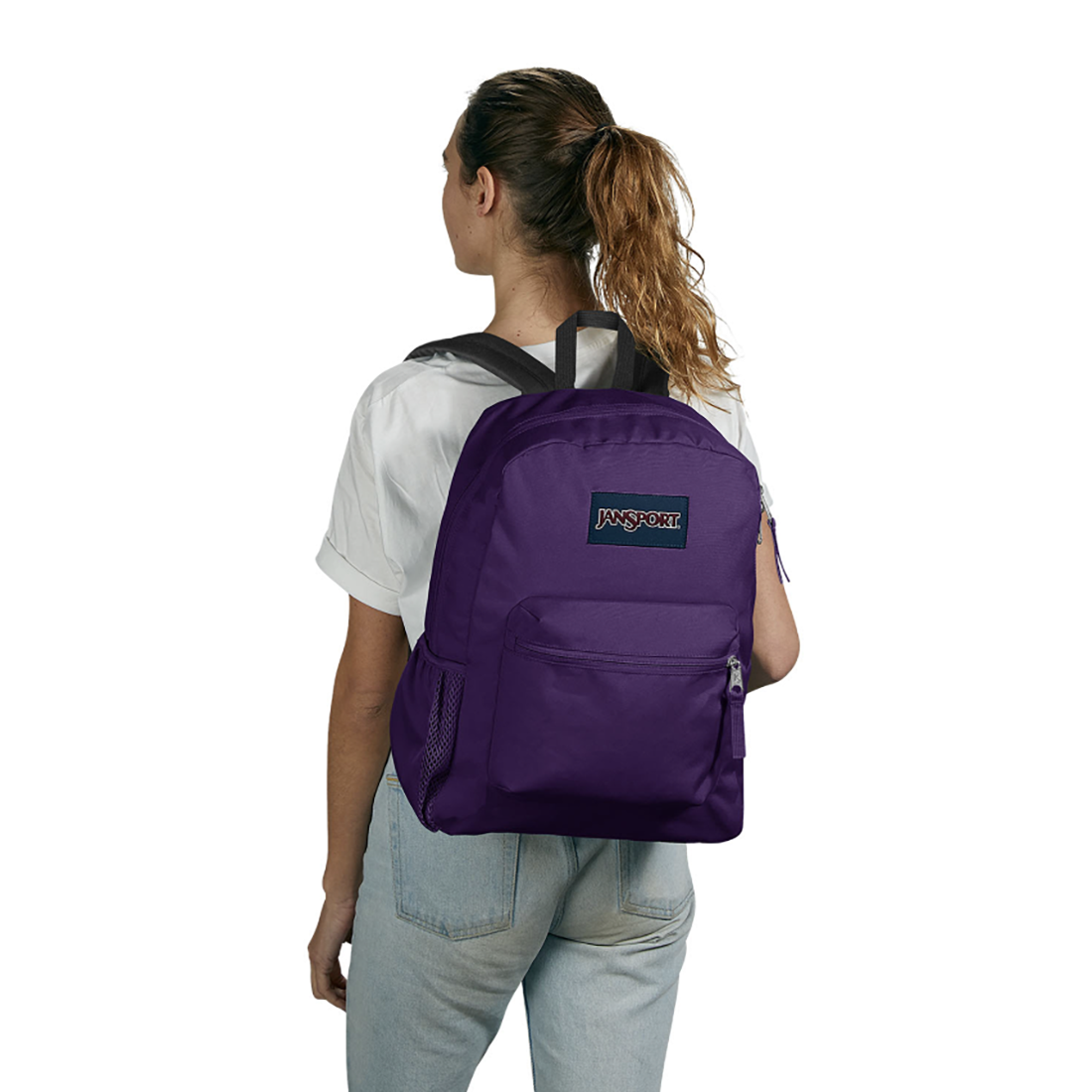 Jansport Cross Town Backpack Brazilian Berry wearing