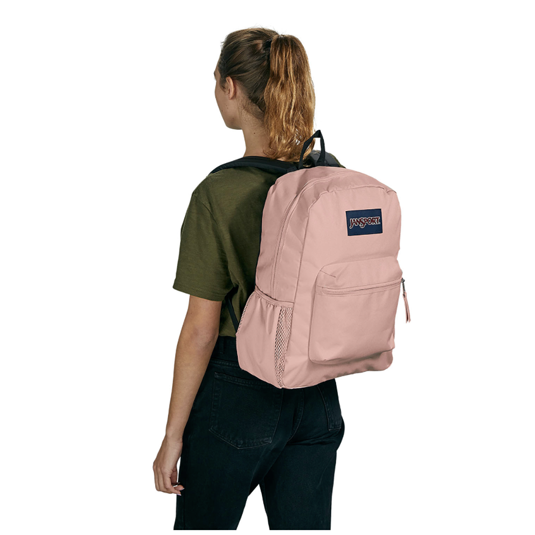 Jansport Cross Town Backpack Misty Rose wearing