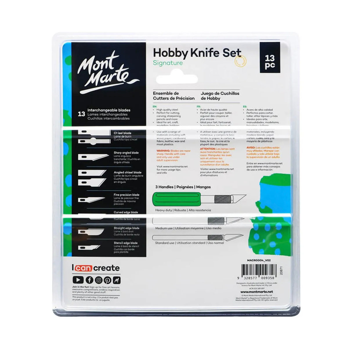 Mont Marte Hobby Knife Set - back view