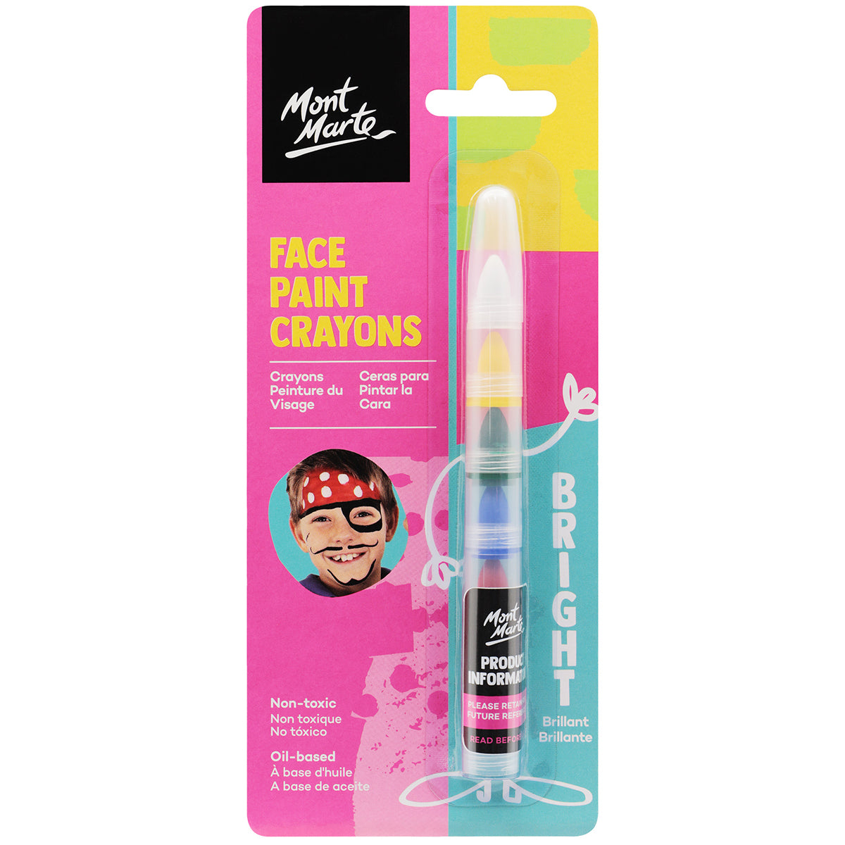 Mont Marte Crayon Face Paints In Bright Colours - front view