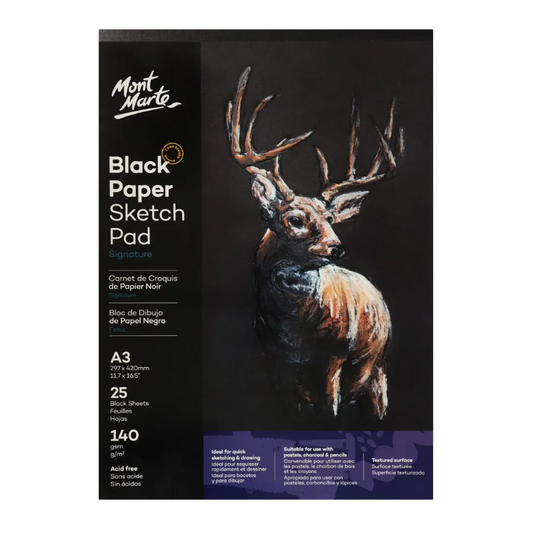 Mont Marte Black Sketch Pad 25 Sheet 140gsm A3 - front view