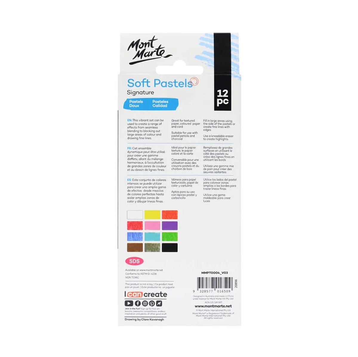 Mont Marte Soft Chalk Pastels 12pc- back view