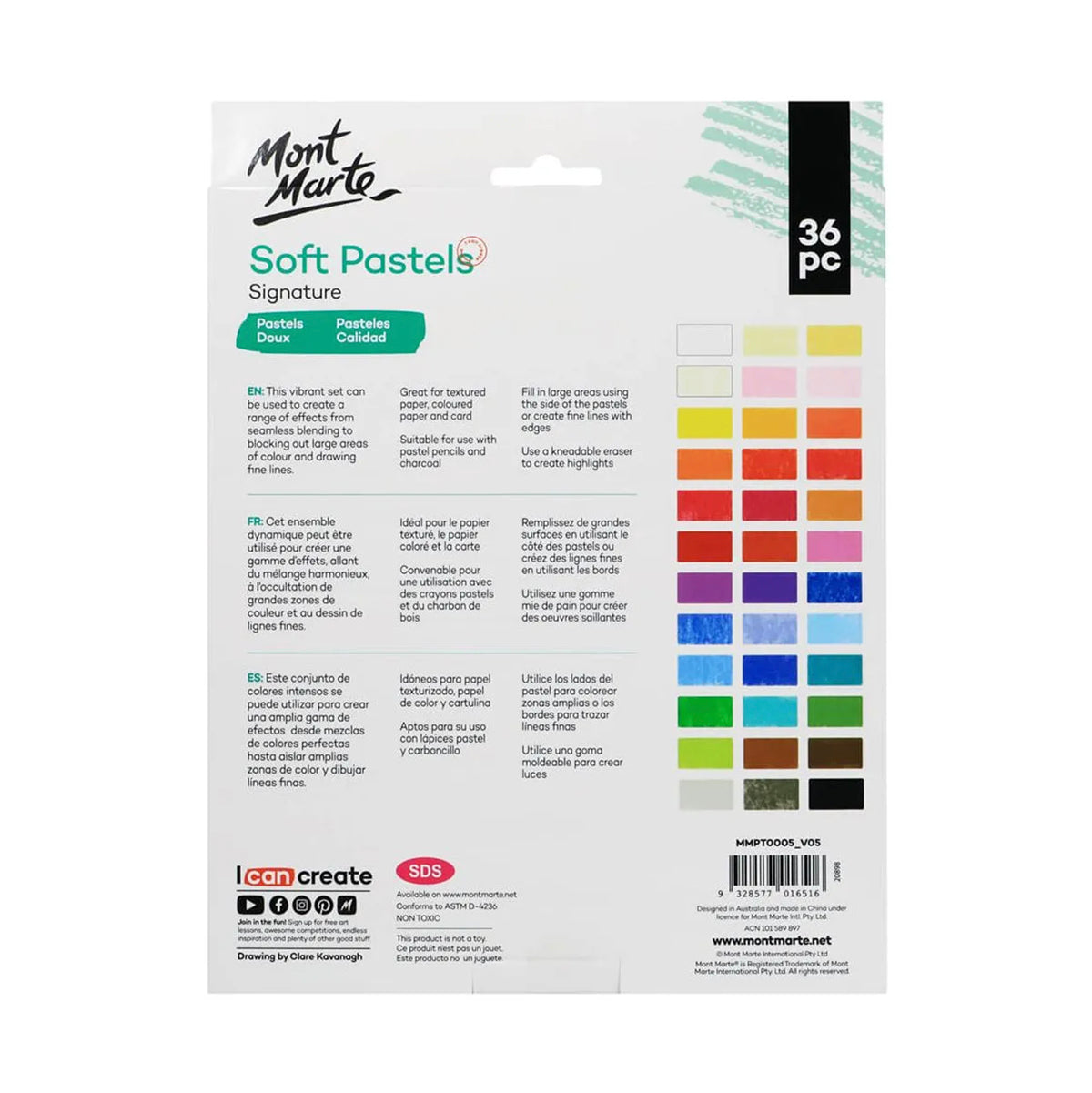 Mont Marte Soft Chalk Pastels 36pc- back view