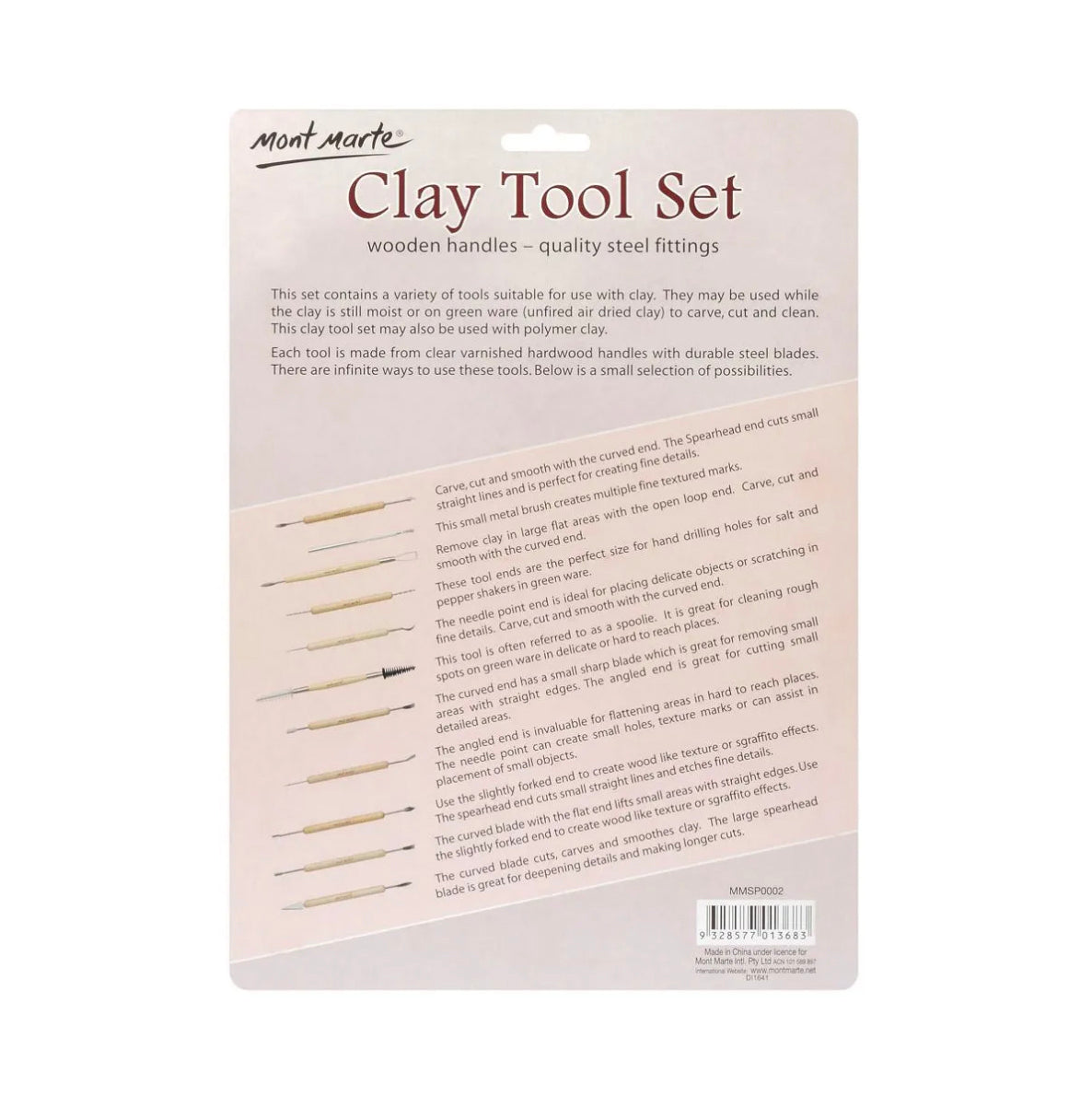 Mont Marte Clay Tool Set 11 Piece - back view