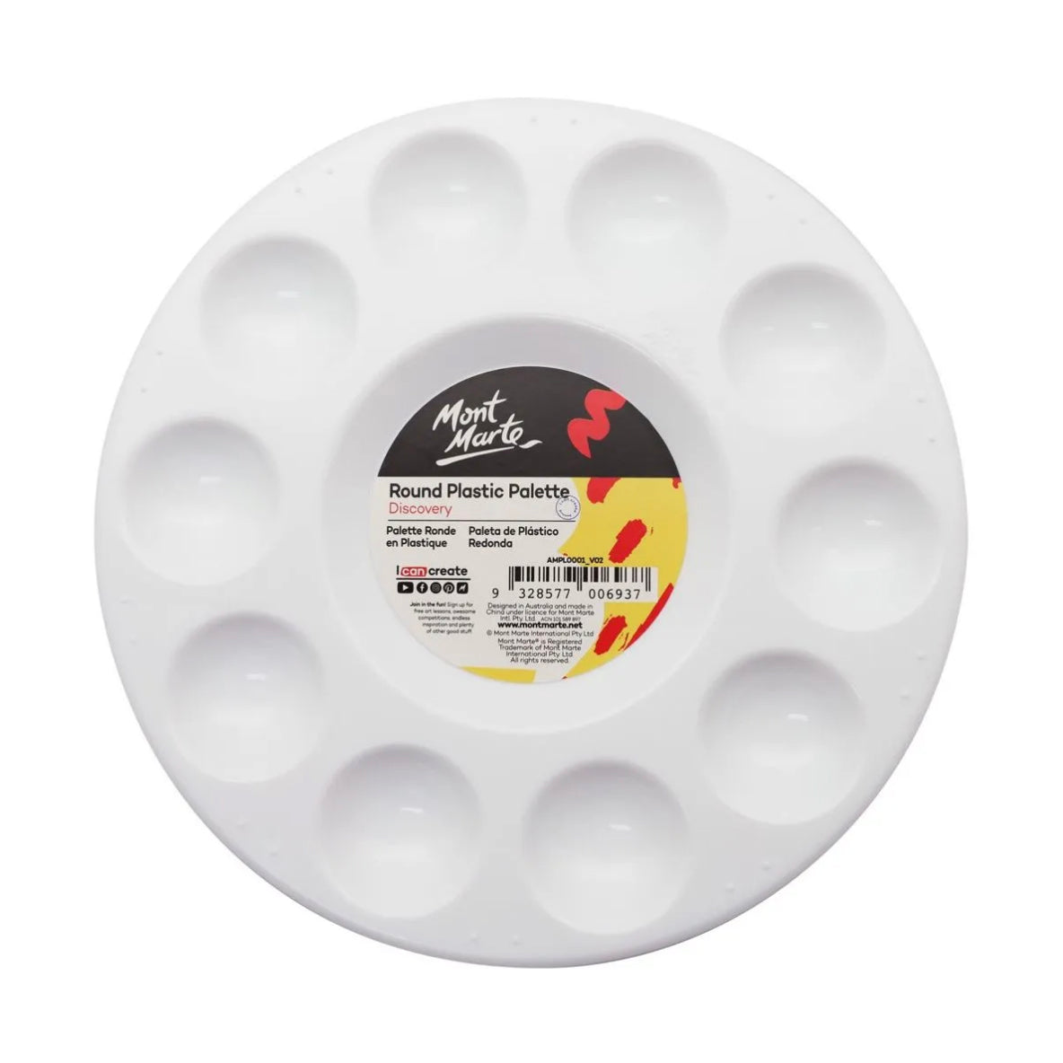 Mont Marte Round Plastic Palette For Paint - front view