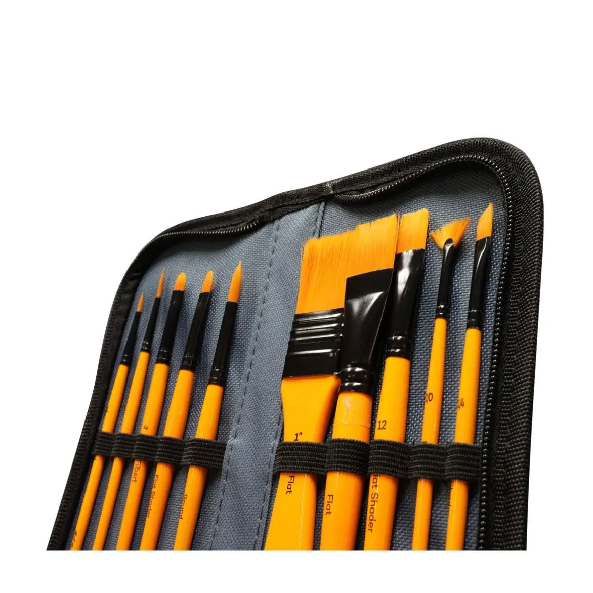 Mont Marte Brush Set Wallet 11 Piece - Acrylic - inside zip case