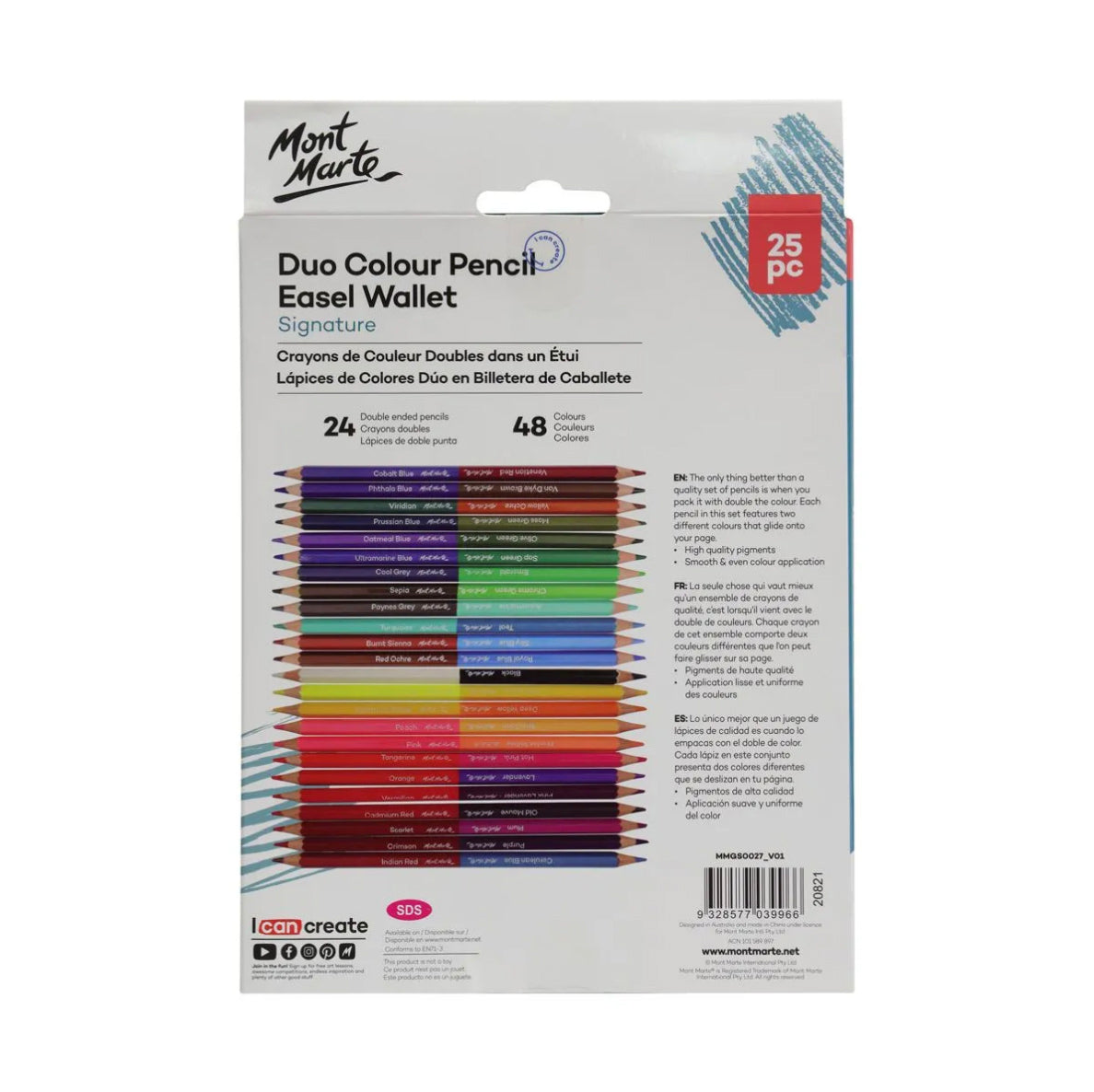 Mont Marte Sketching Duo Colour Pencil Easel Wallet- back view