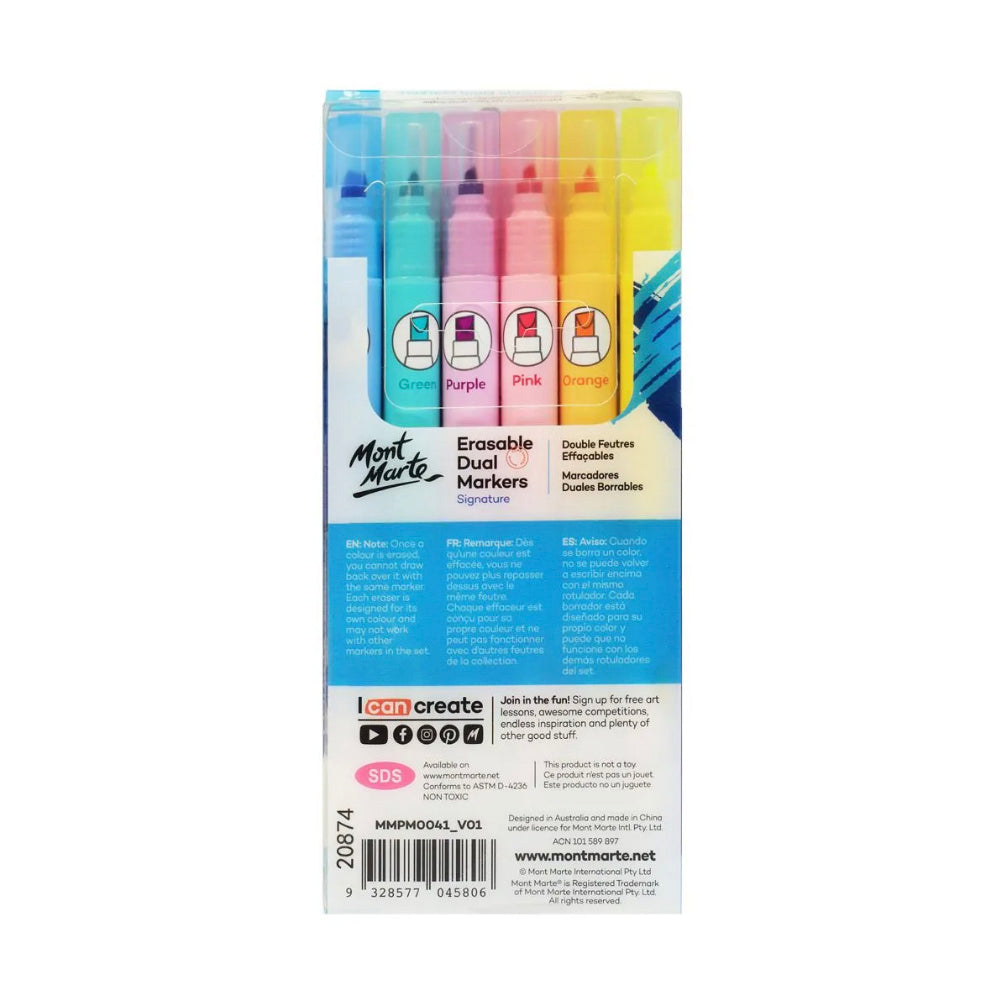 Mont Marte Erasable Dual End Markers Signature 6pc - back view