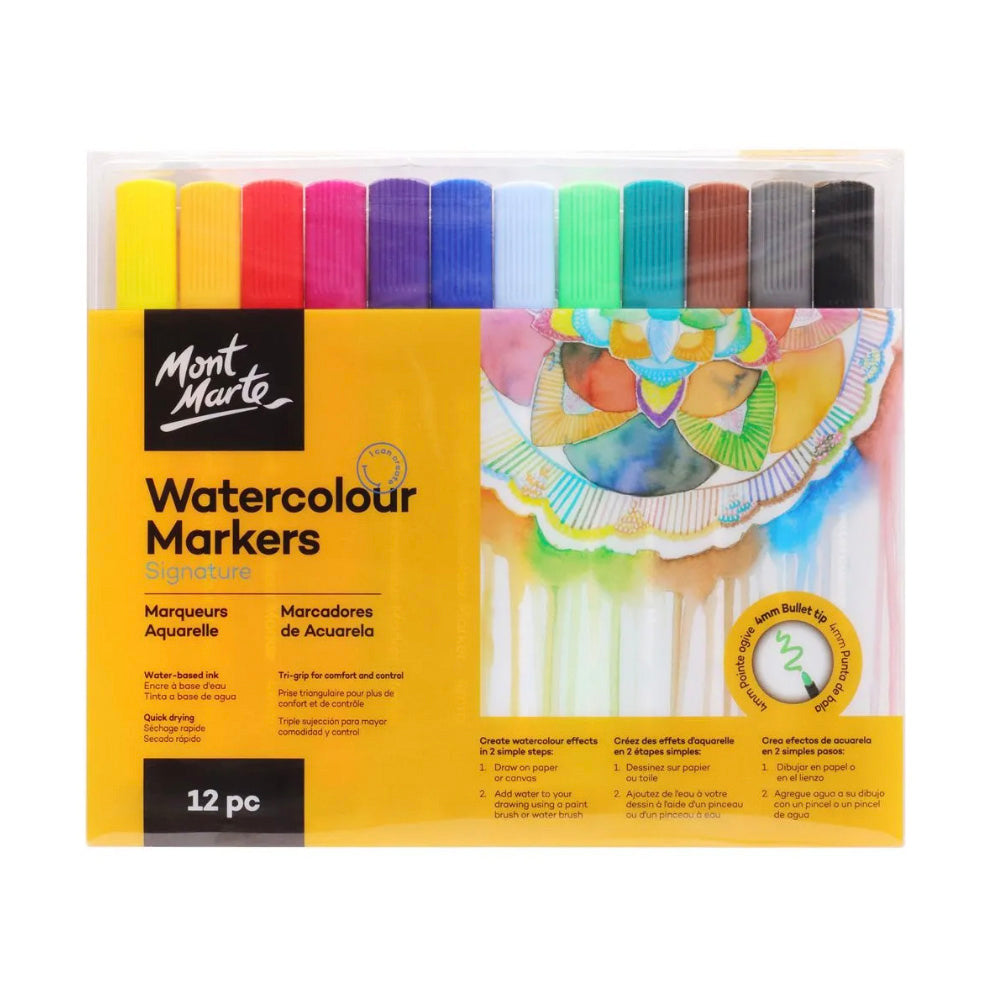 Mont Marte Watercolour Markers Tri Grip Signature 12pc