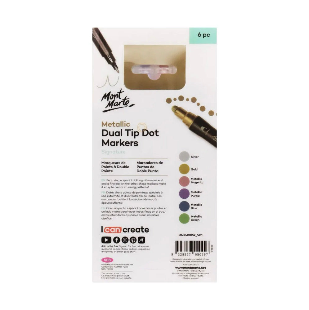 Mont Marte Metallic Dual Tip Dot Markers Signature 6pc - back view