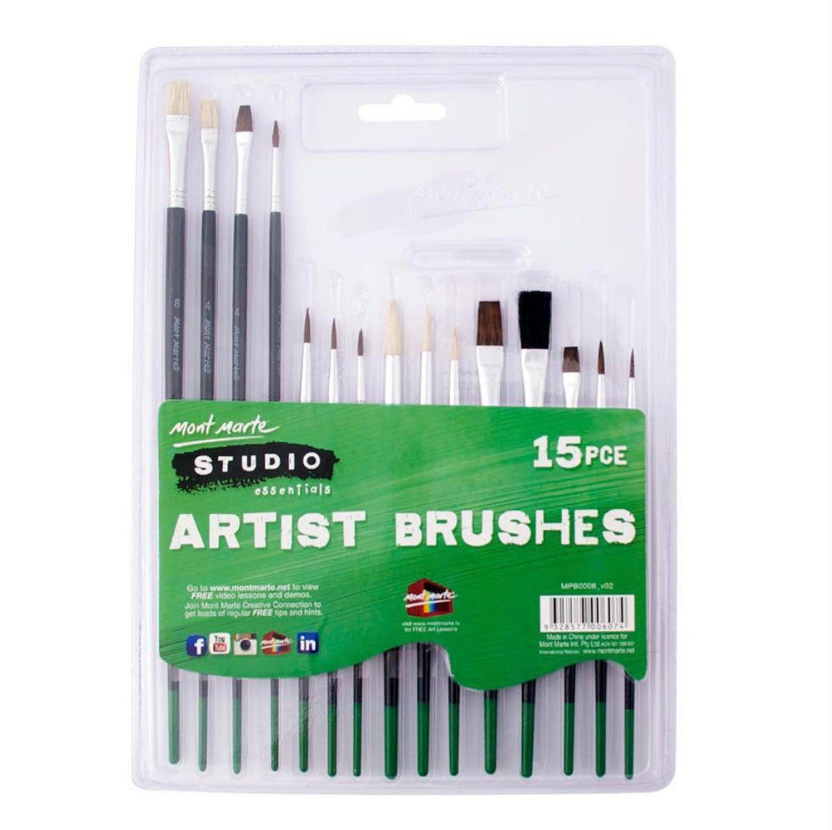 Mont Monte Studio Artist Brushes 15 Piece