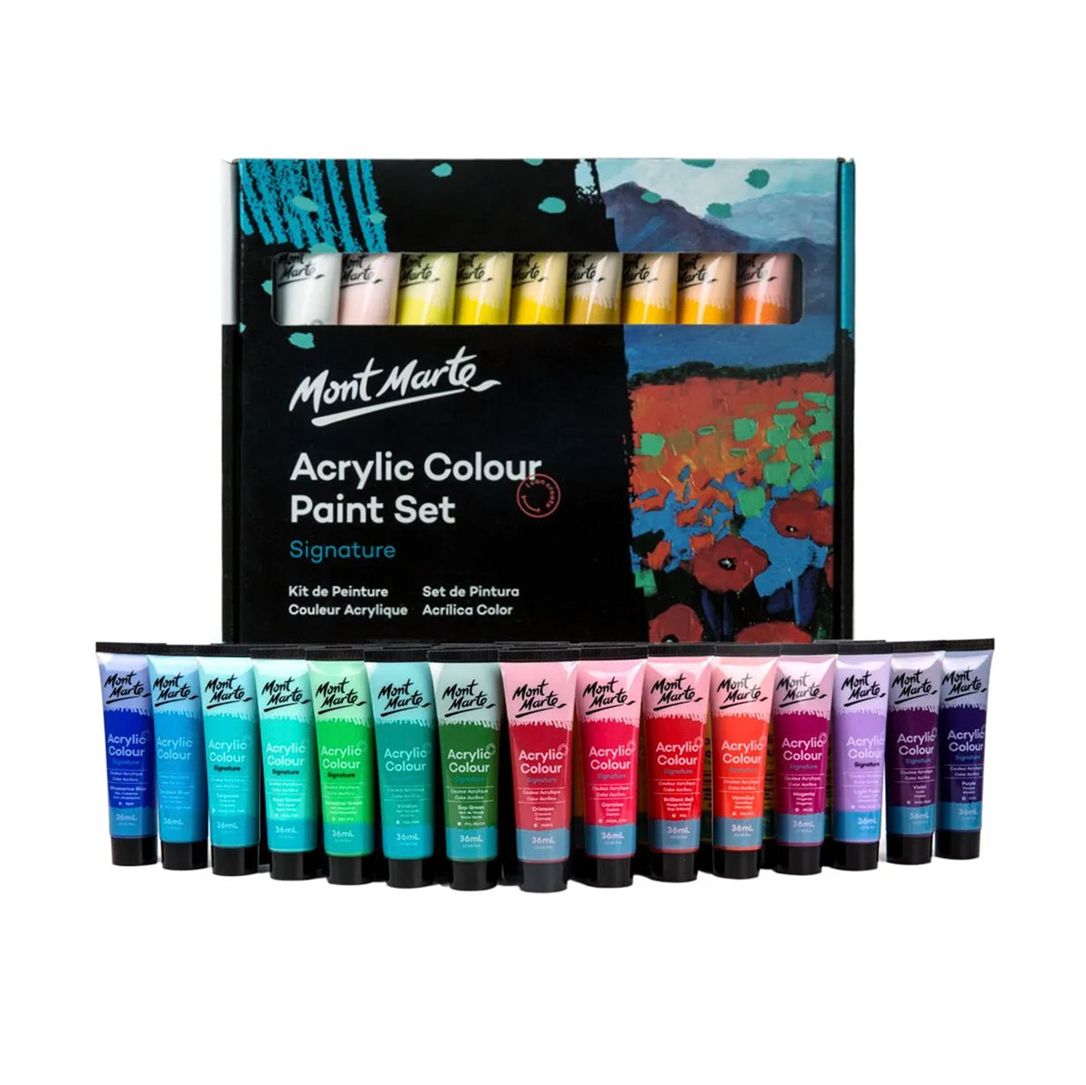 Mont Marte Acrylic Paint Set 36ml Tubes - 36pc bright colors