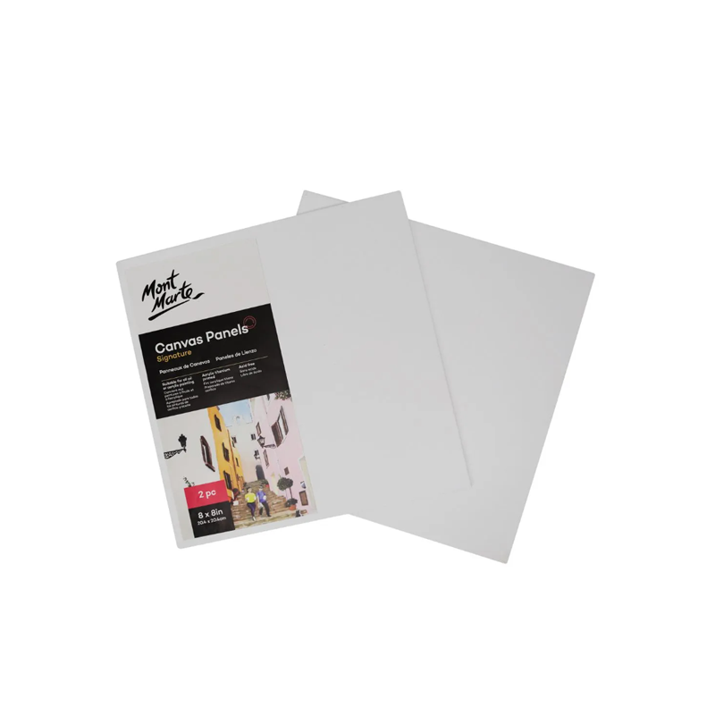 Mont Marte Canvas Panels 20.4 x 20.4cm Pack/2 - 3mm canvas wraped boardMont Marte Canvas Panels 20.4 x 20.4cm Pack/2 - warp resistant