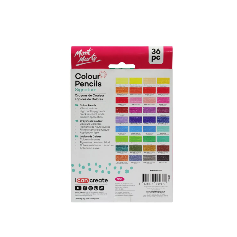 Mont Marte Colour Pencils Pack/36 - back view