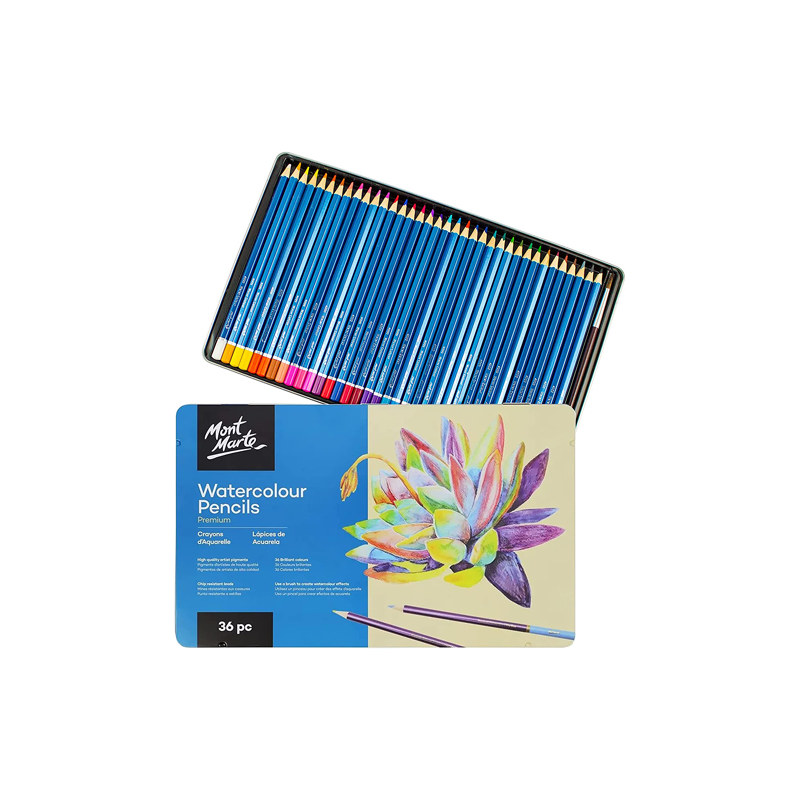 Mont Marte Coloured Pencils Watercolours Tin 36 Piece - inside view