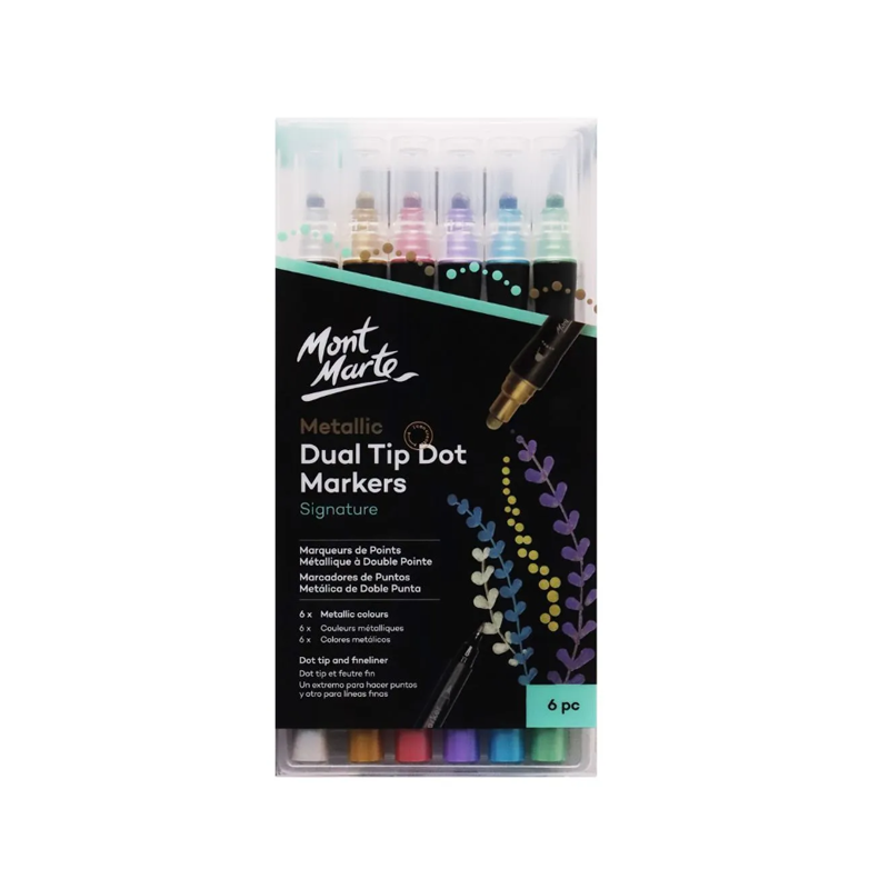 Mont Marte Metallic Dot Marker Dual Tip 6pc - front view