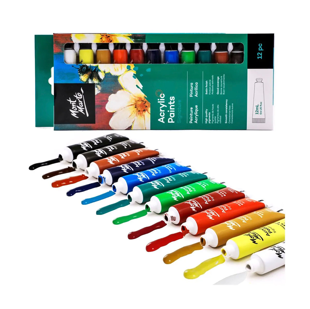 Mont Marte Acrylic Paint Set - 12pc 12 x 12ml tubes