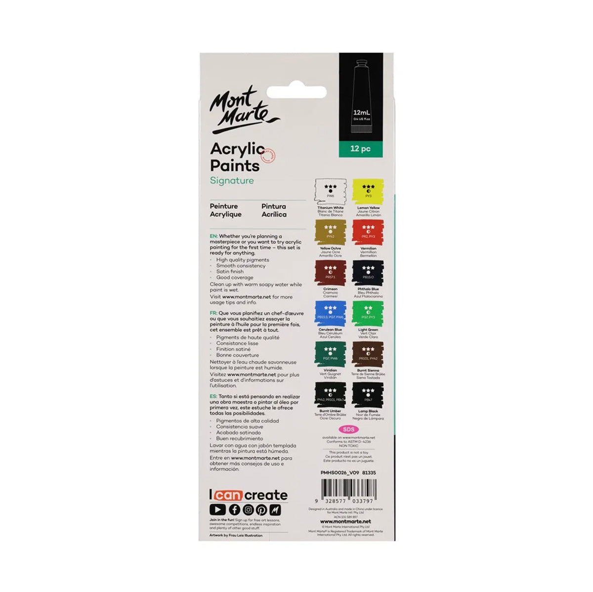 Mont Marte Acrylic Paint Set - 12pc