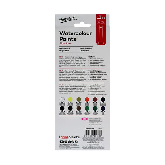 Mont Marte Watercolour Paint Set 12pc - back view