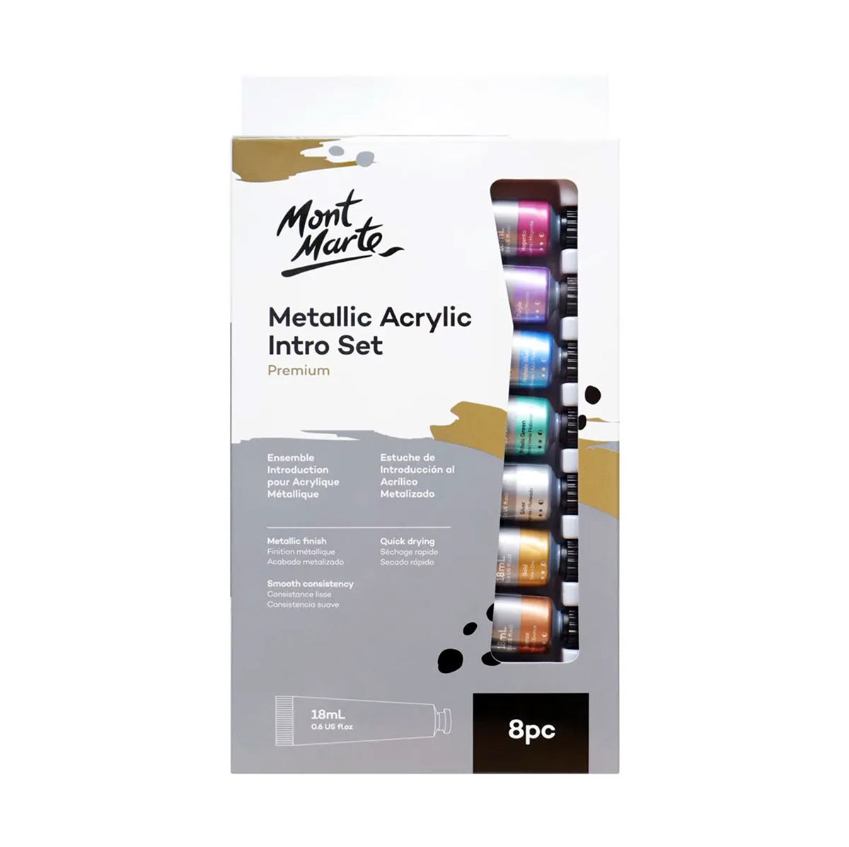 Mont Marte Metallic Acrylic Paint 8pc - front view