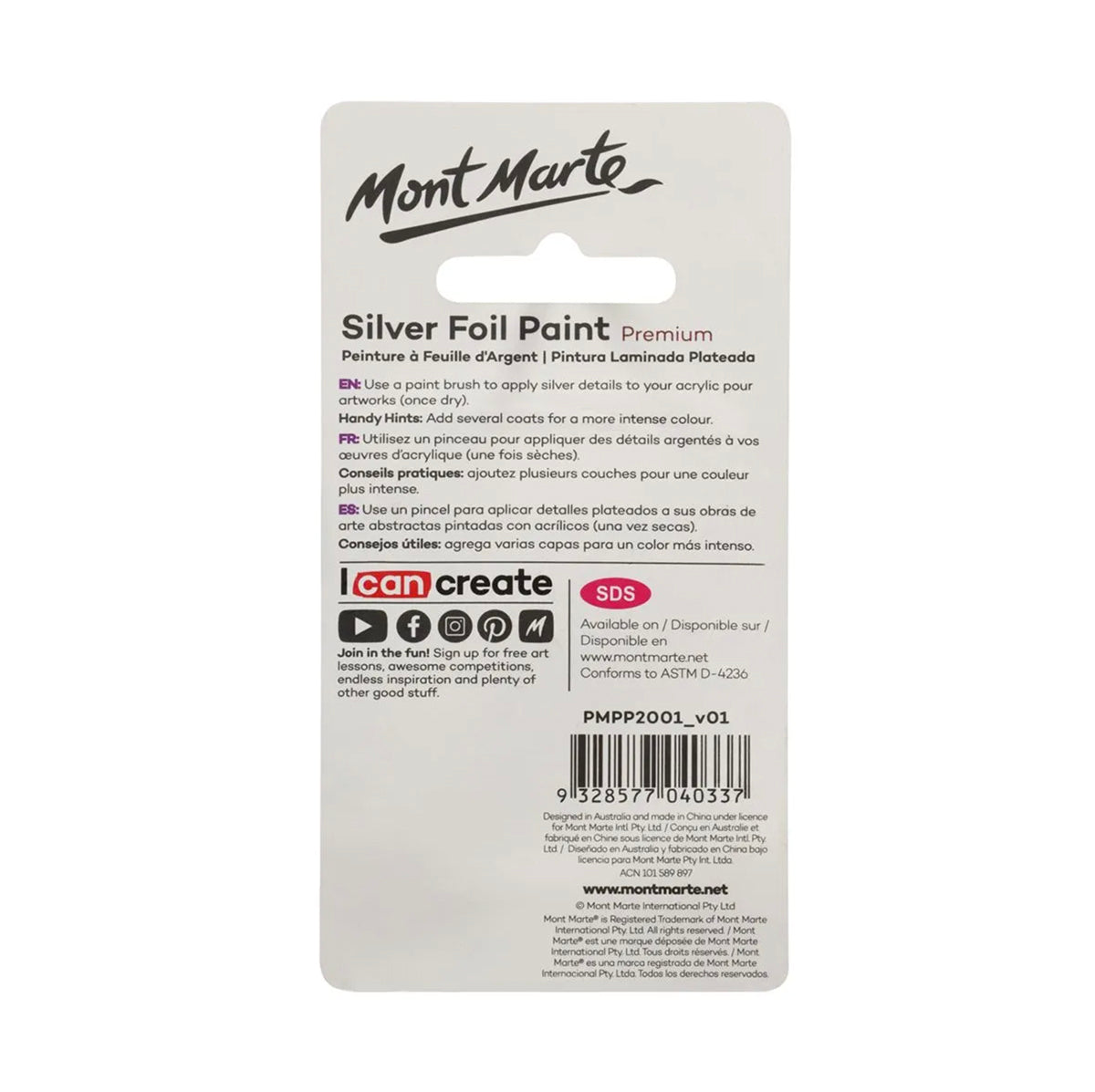 Mont Marte Silver Foil Paint - back view