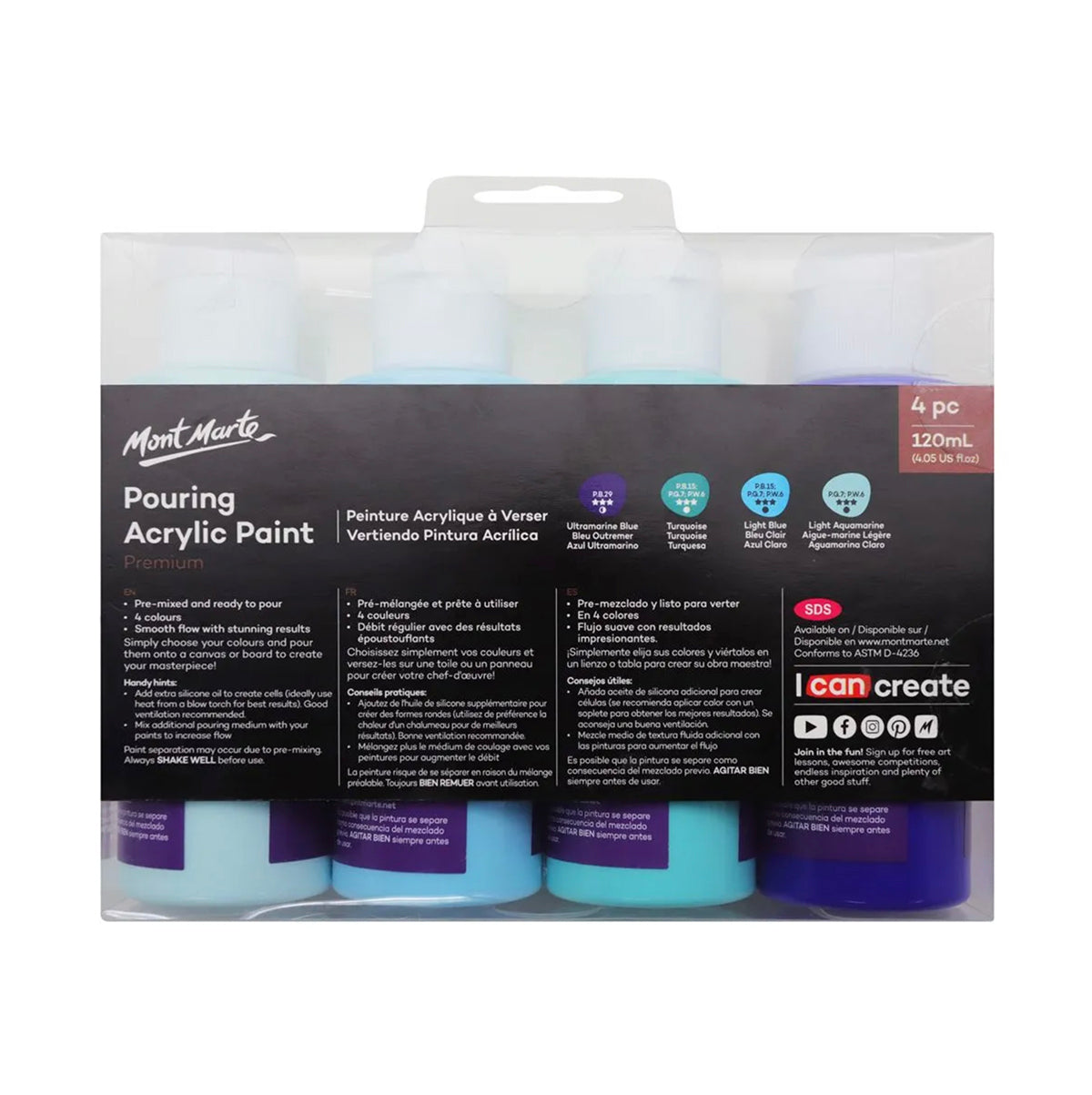 Mont Marte Pouring Paint 4pc 120ml - Marina - back view