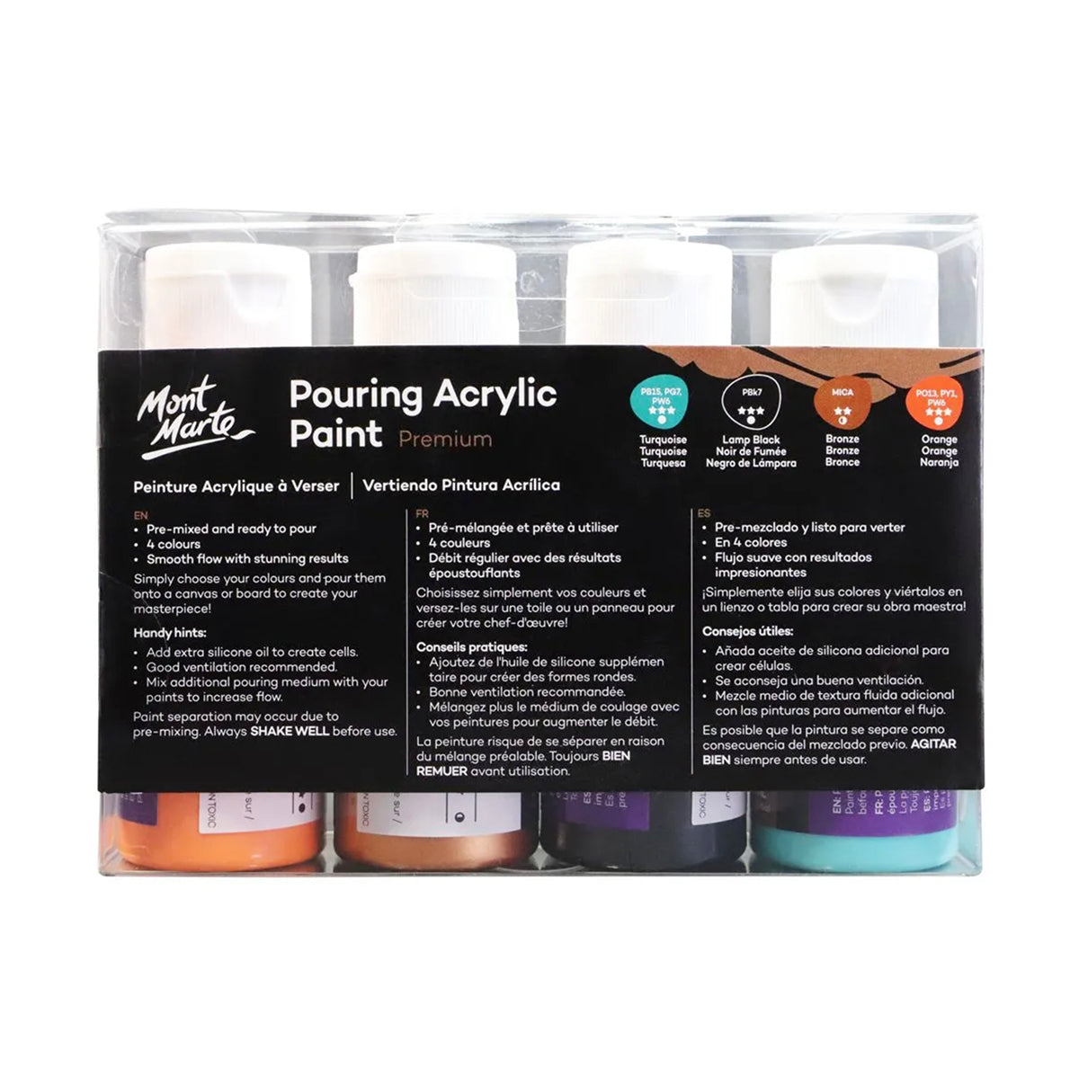 Mont Marte Pouring Paint 4pc 60ml - Symphony - back view