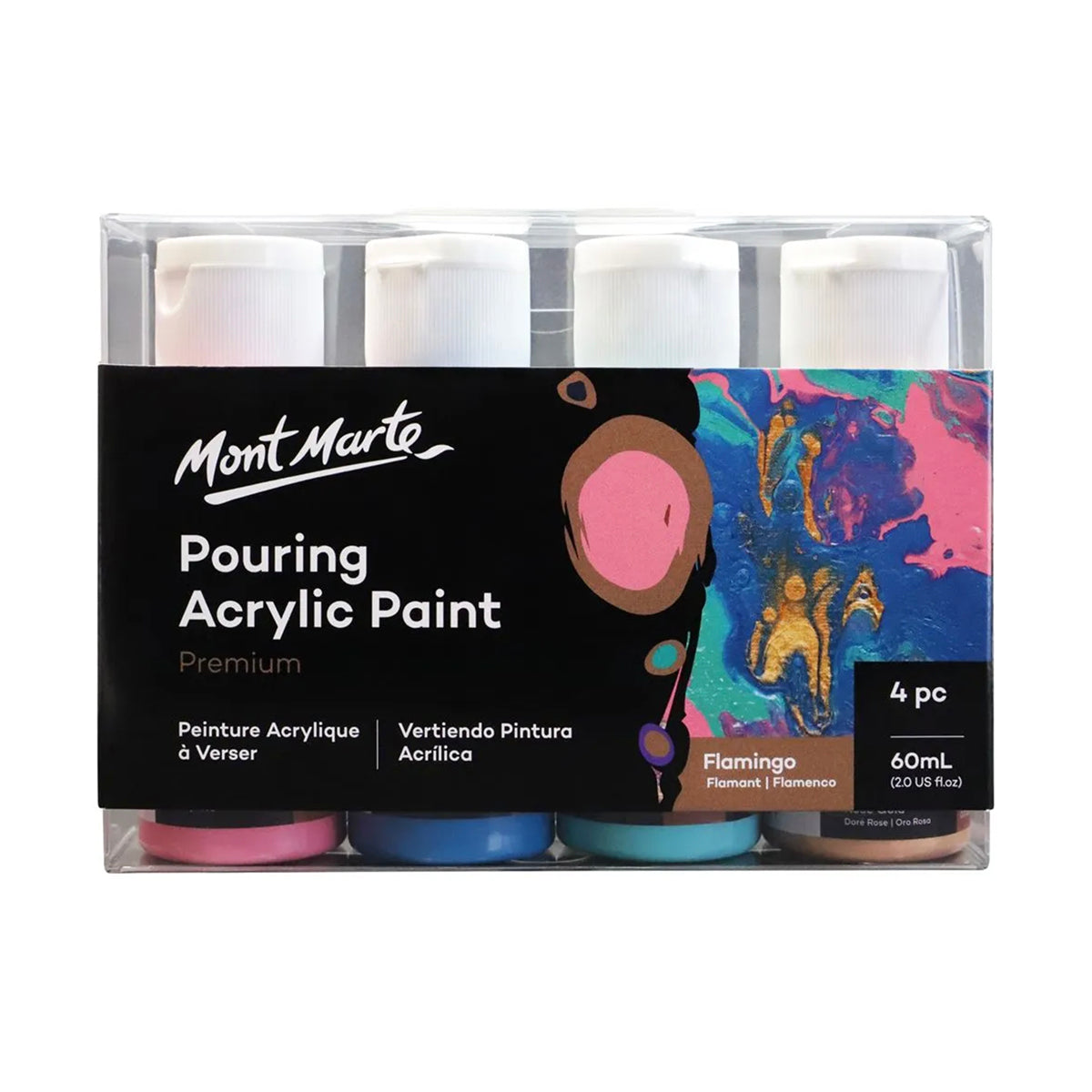 Mont Marte Pouring Paint 4pc 60ml - Flamingo - front view