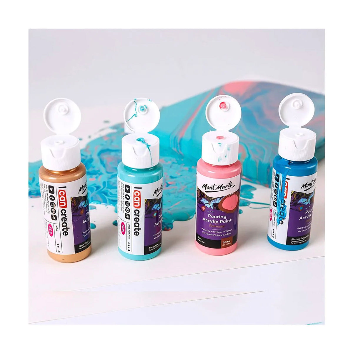 Mont Marte Pouring Paint 4pc 60ml - Flamingo - 4 colours in 60 ml