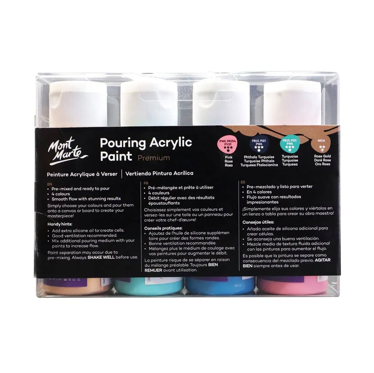 Mont Marte Pouring Paint 4pc 60ml - Flamingo - back