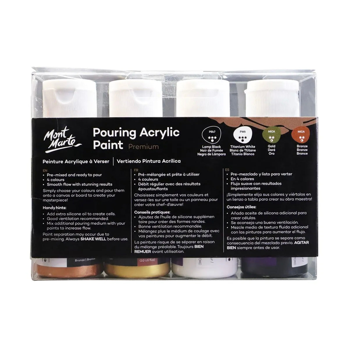 Mont Marte Pouring Paint 4pc 60ml - Celestial - back view