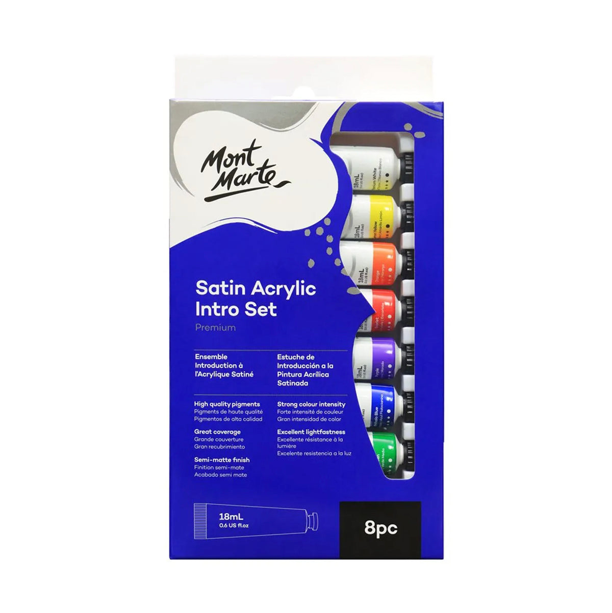 Mont Marte Satin Acrylic Paint 8pc - front view