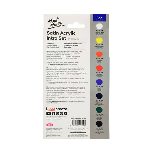 Mont Marte Satin Acrylic Paint 8pc - back view