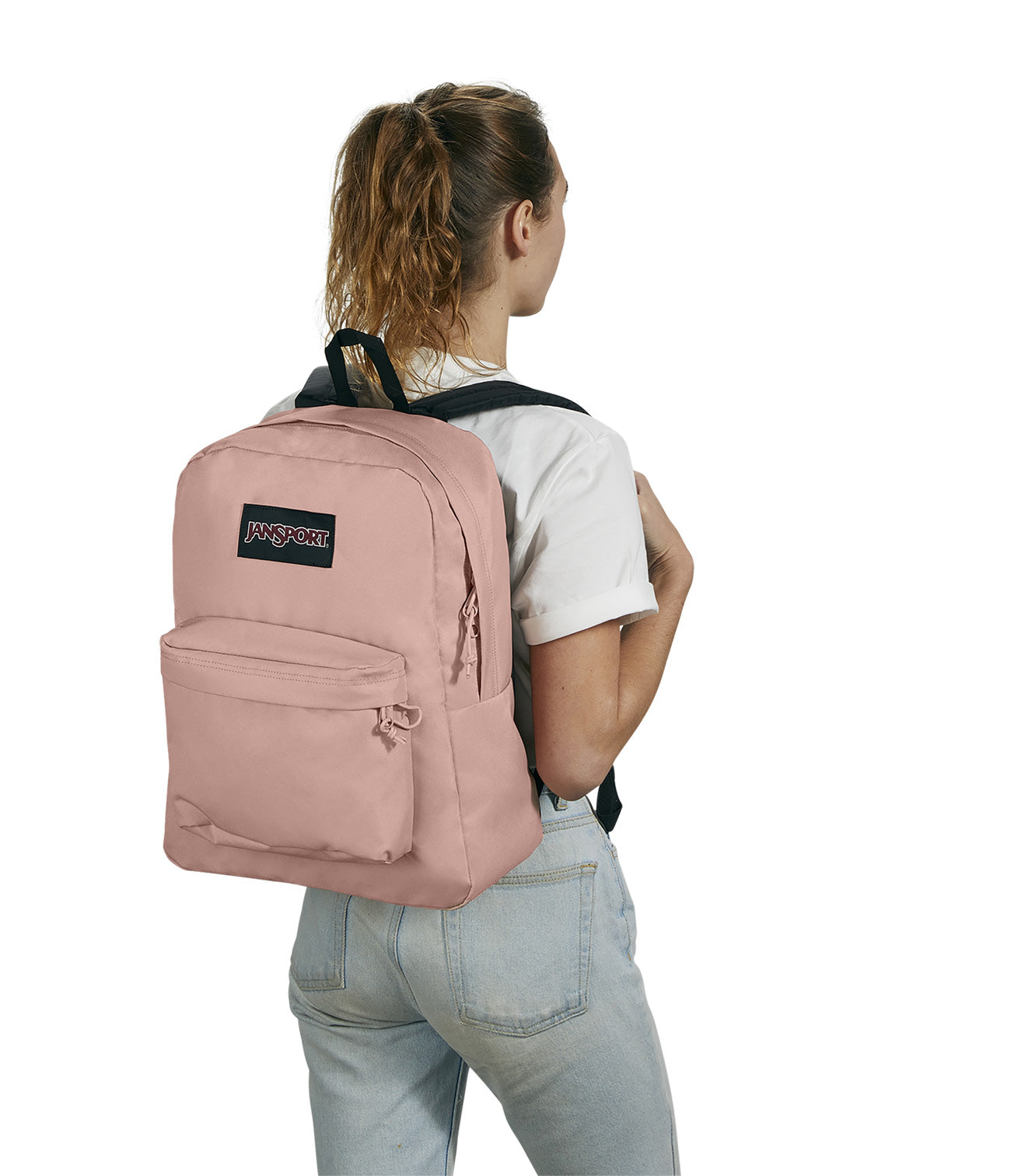 Jansport Backpack Superbreak Misty Rose 26Litre wearing